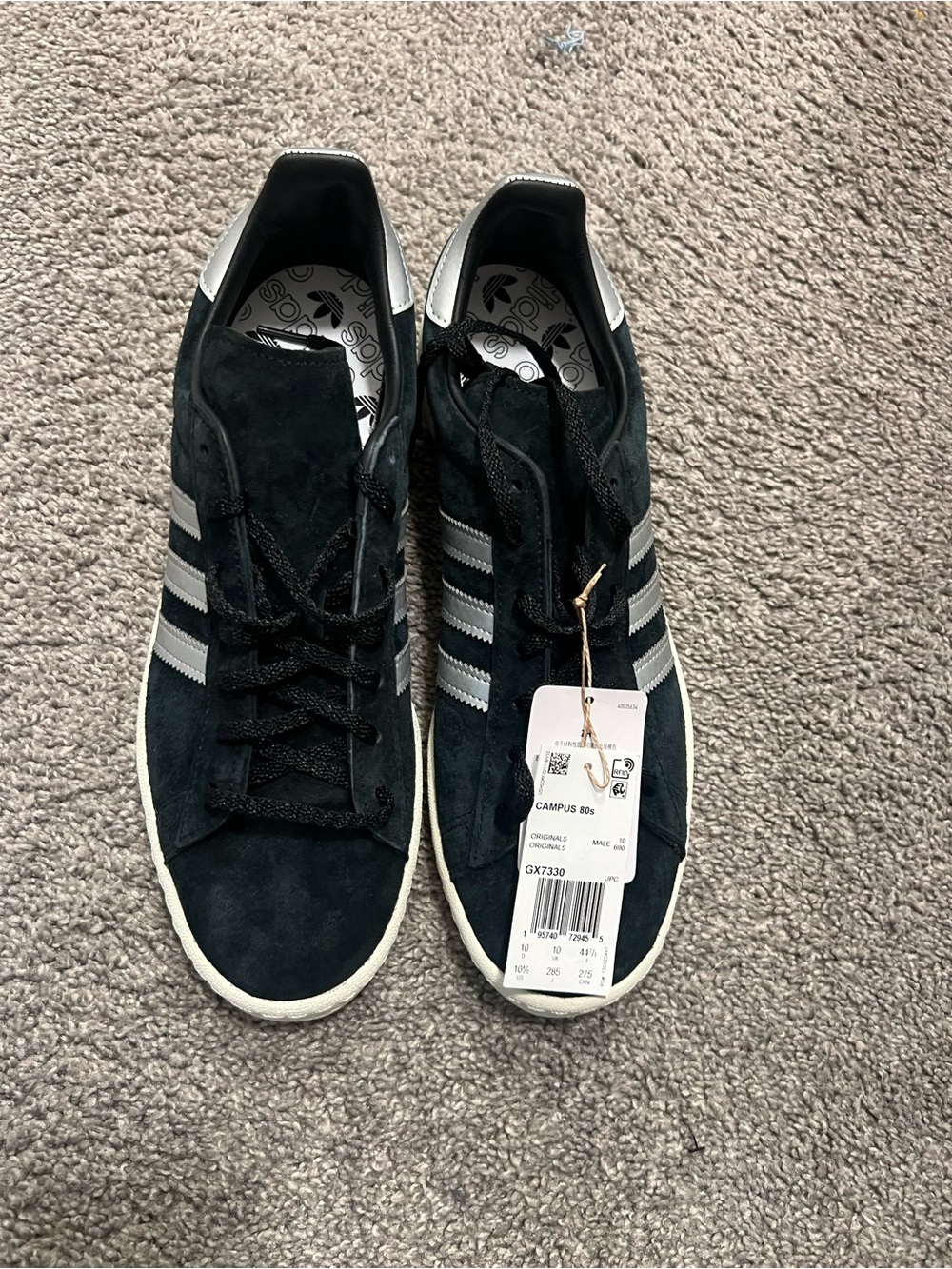 adidas Campus low Black Suede Sneakers with Silver Stripes NWT No Box